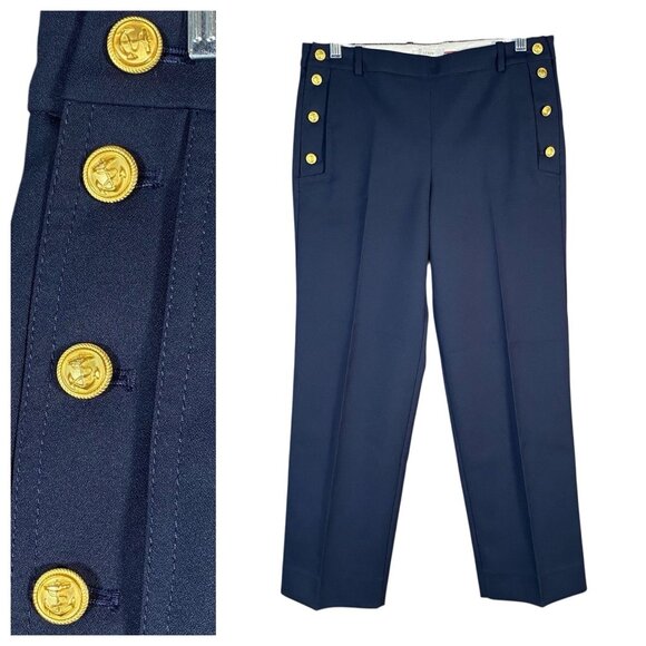 J. Crew Pants - J Crew Sailor Dress Pants Women 2 Navy Trouser Gold Crest Button Nautical Preppy